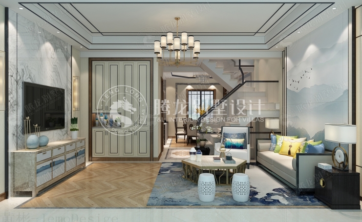 安礼香苑新中式风格别墅装修效果图-3