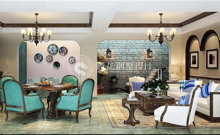 保利蔚蓝林语美式风格别墅装修效果图-2