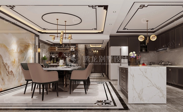 淞山湖别墅新中式风格别墅装修效果图-3