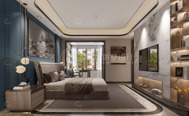 淞山湖别墅新中式风格别墅装修效果图-4