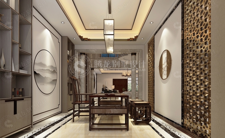 淞山湖别墅新中式风格别墅装修效果图-5