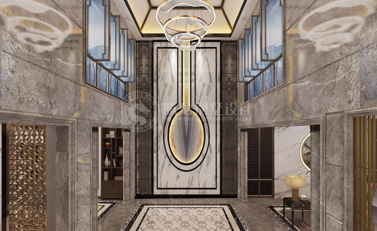 淞山湖别墅新中式风格别墅装修效果图-7