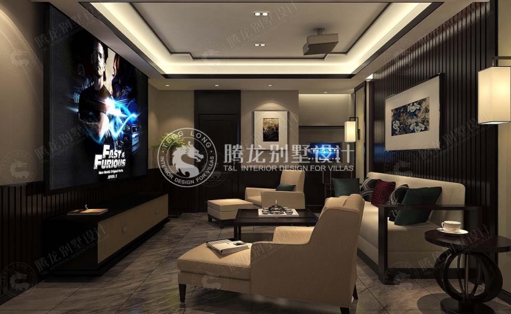 金华四方花园新中式风格别墅装修效果图-2