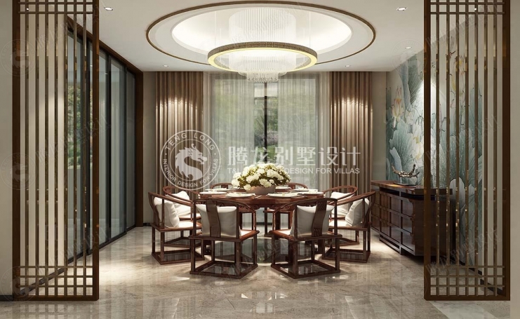 金华四方花园新中式风格别墅装修效果图-5