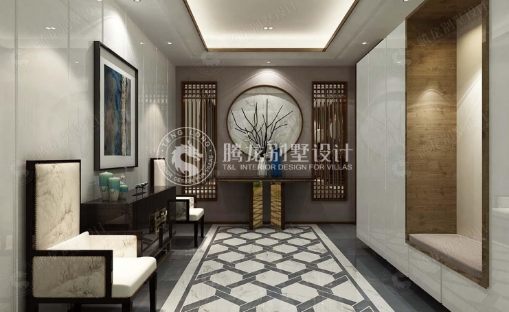 金华四方花园新中式风格别墅装修效果图-6