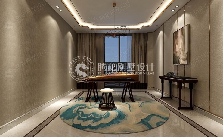 金华四方花园新中式风格别墅装修效果图-7