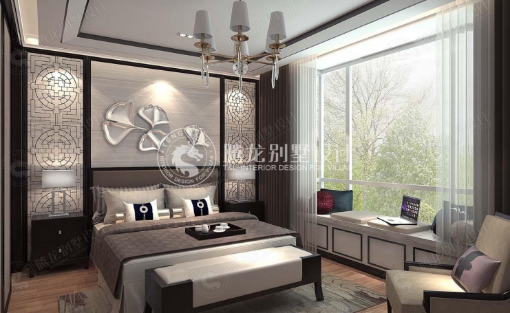 绿中海名苑新中式风格别墅装修效果图-2