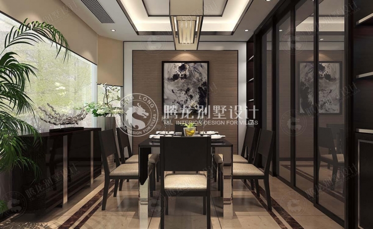 绿中海名苑新中式风格别墅装修效果图-4