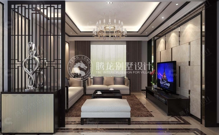 绿中海名苑新中式风格别墅装修效果图-6