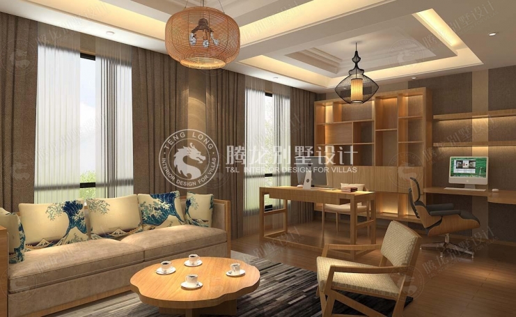 长城中环墅新中式风格别墅装修效果图-4