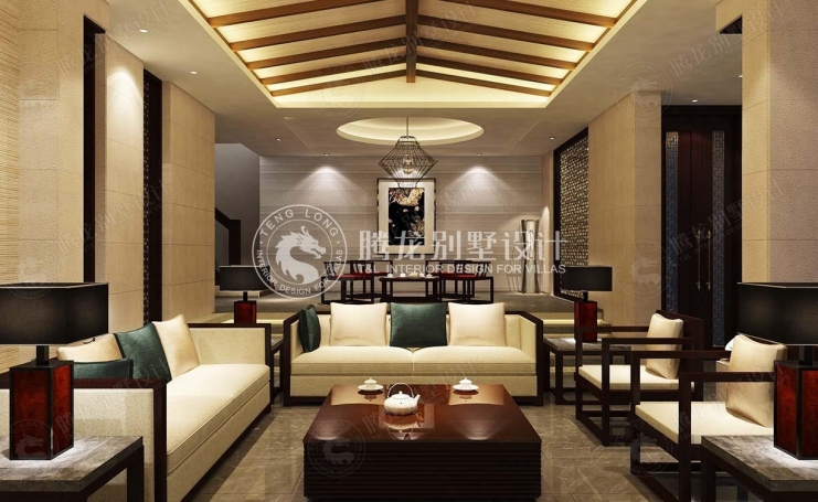 长城中环墅新中式风格别墅装修效果图-11