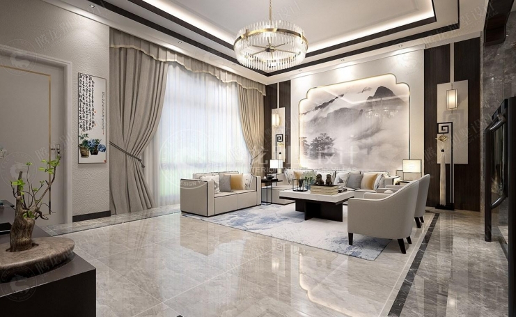 佘山玺樾新中式风格别墅装修效果图-6