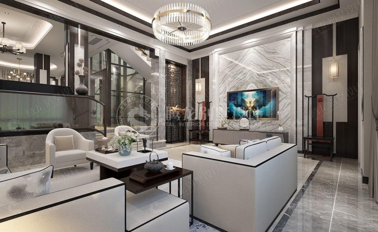 佘山玺樾新中式风格别墅装修效果图-12