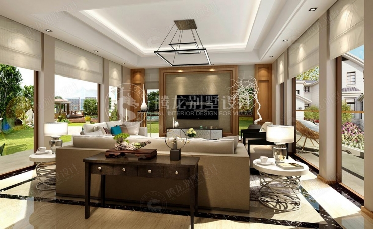 春江美庐别墅现代简约别墅装修效果图-2