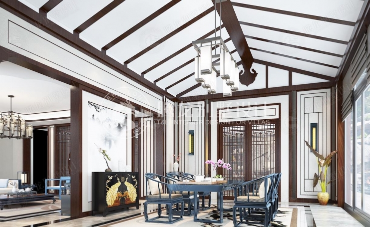 名人世家新中式风格别墅装修效果图-1