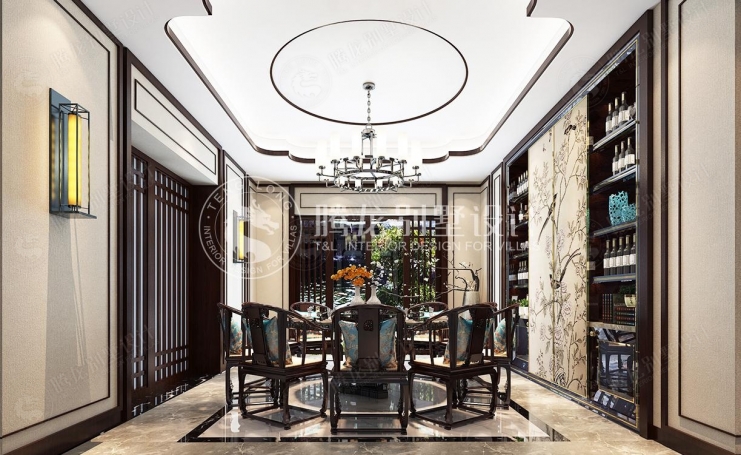 名人世家新中式风格别墅装修效果图-2