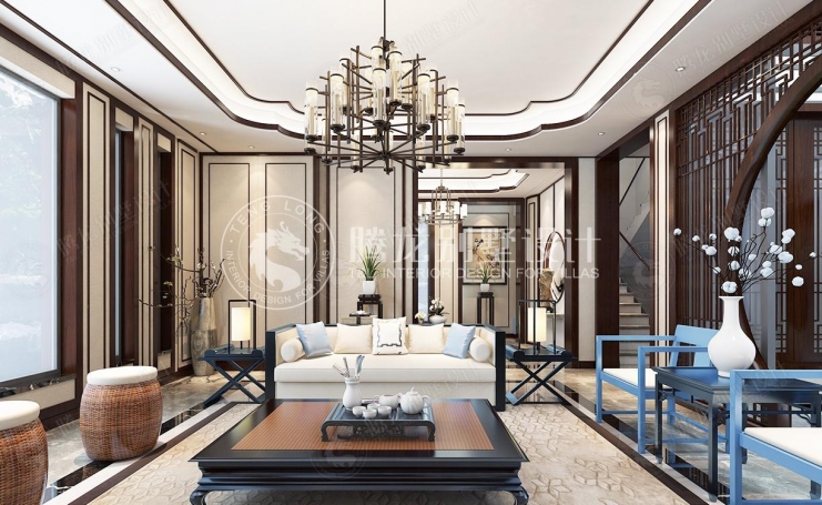 名人世家新中式风格别墅装修效果图-4