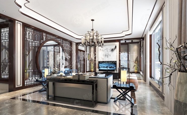 名人世家新中式风格别墅装修效果图-5
