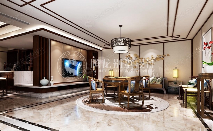 名人世家新中式风格别墅装修效果图-6