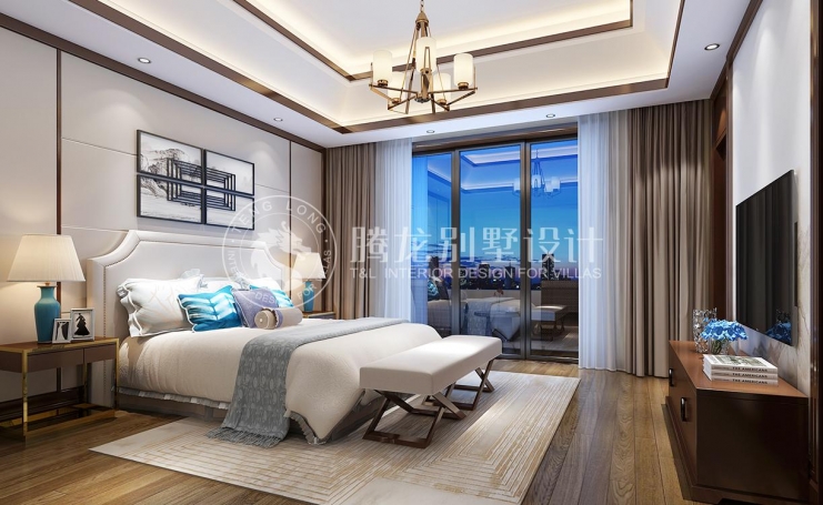 绿地海域天境新中式风格别墅装修效果图-1