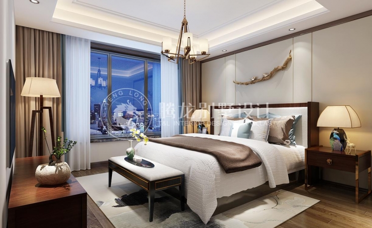 绿地海域天境新中式风格别墅装修效果图-5