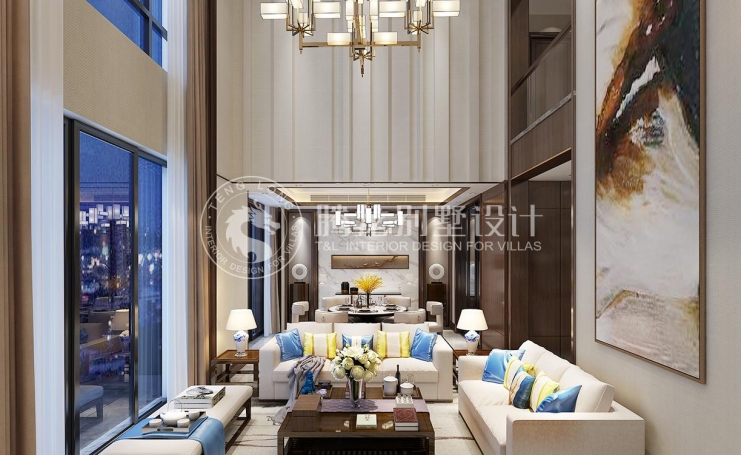 绿地海域天境新中式风格别墅装修效果图-6