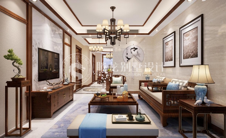 中金海棠湾别墅新中式风格别墅装修效果图-1