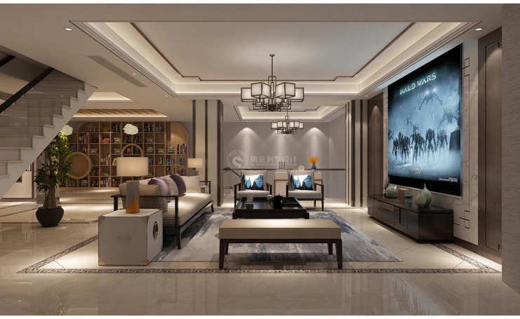 东郊紫园新中式风格别墅装修效果图-2