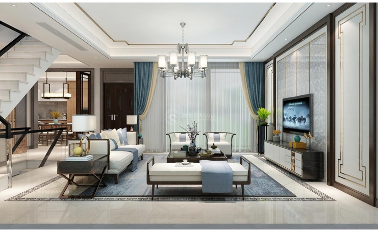 东郊紫园新中式风格别墅装修效果图-4