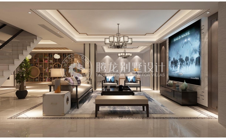 新城璞樾名邸新中式风格别墅装修效果图-4