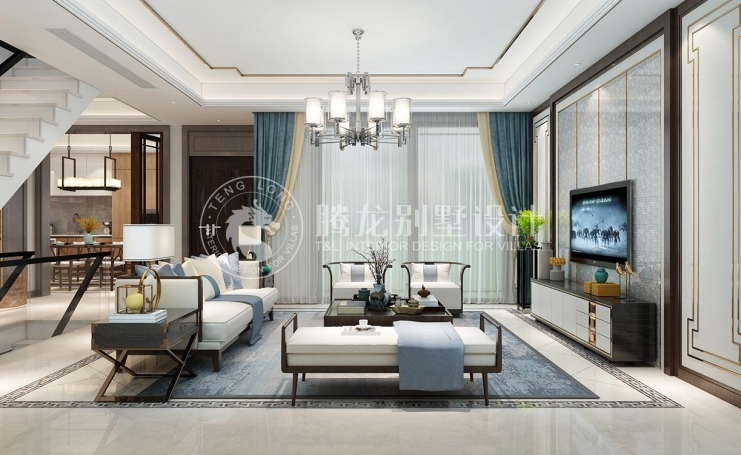 新城璞樾名邸新中式风格别墅装修效果图-6