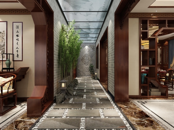 长泰西郊新中式风格别墅装修效果图-2