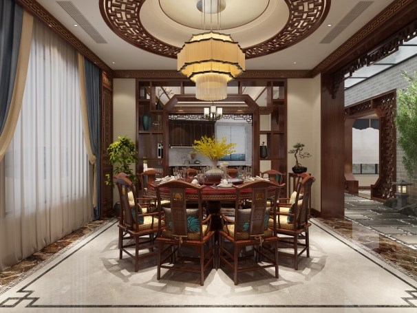 长泰西郊新中式风格别墅装修效果图-4
