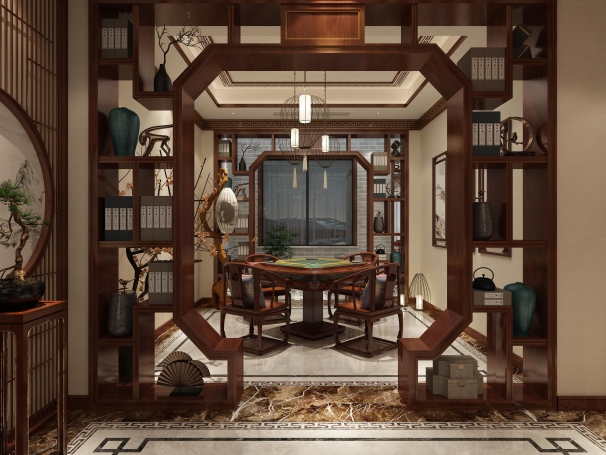 长泰西郊新中式风格别墅装修效果图-6