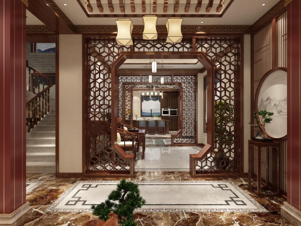 长泰西郊新中式风格别墅装修效果图-8