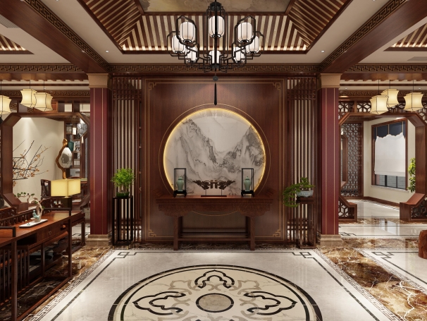 长泰西郊新中式风格别墅装修效果图-10