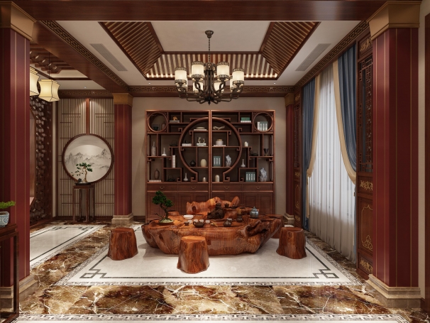 长泰西郊新中式风格别墅装修效果图-11