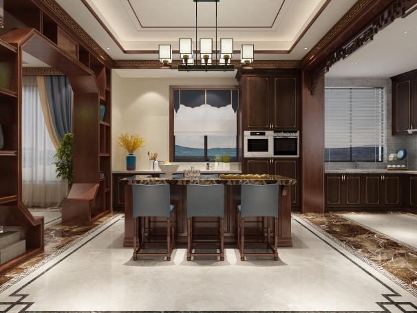 长泰西郊新中式风格别墅装修效果图-12