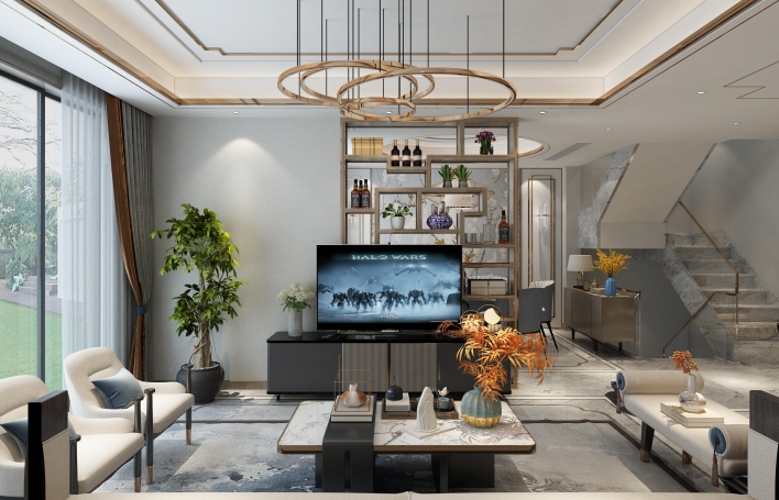 同济晶萃新中式风格别墅装修效果图-2