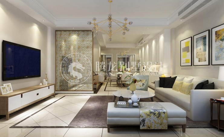 金地都会艺境轻奢风格别墅装修效果图-3