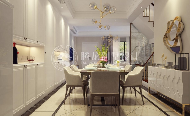 金地都会艺境轻奢风格别墅装修效果图-4