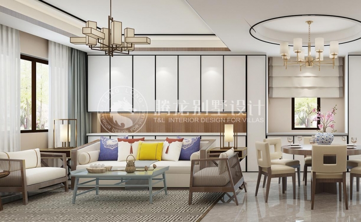 金地都会艺境新中式风格别墅装修效果图-3