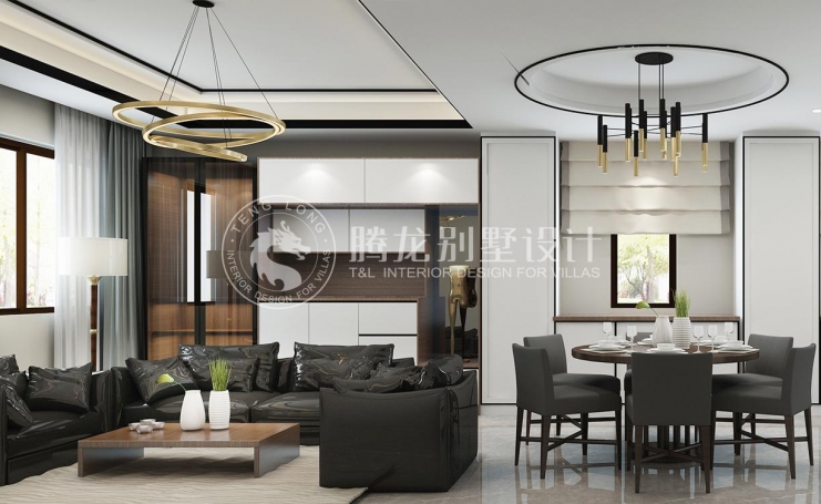 金地都会艺境新中式风格别墅装修效果图-4