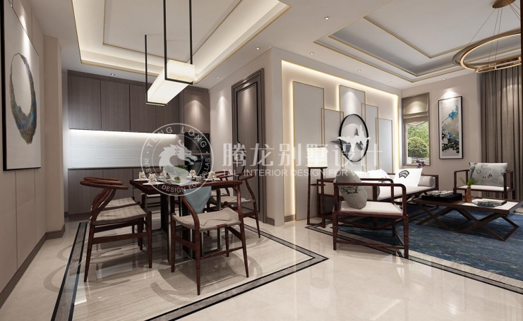 金地都会艺境新中式风格别墅装修效果图-1