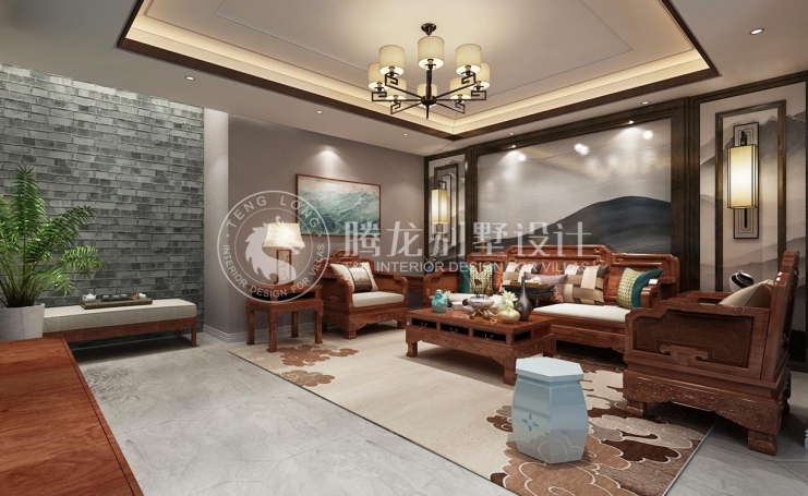 金地都会艺境新中式风格别墅装修效果图-2