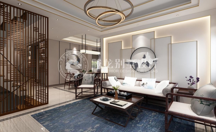 金地都会艺境新中式风格别墅装修效果图-3