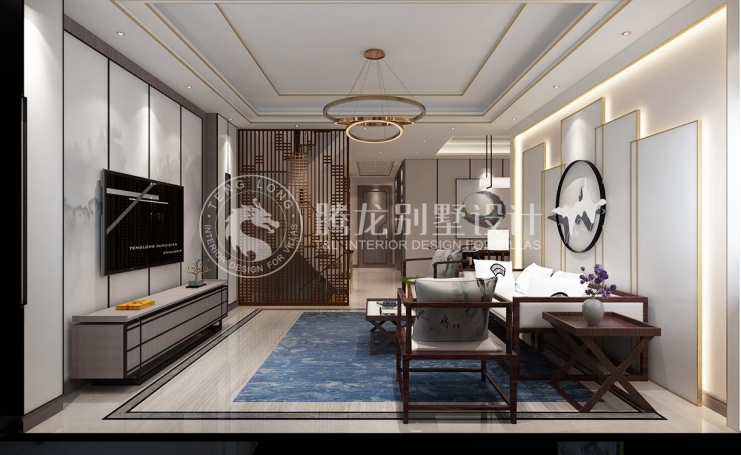 金地都会艺境新中式风格别墅装修效果图-4