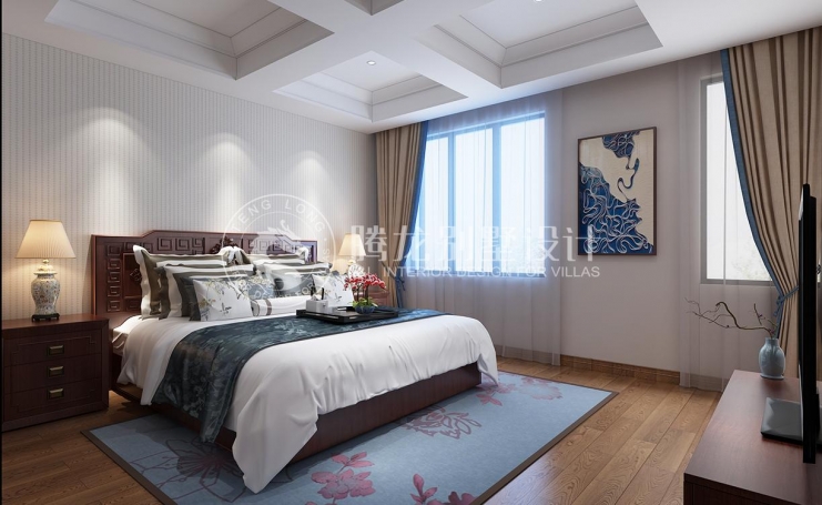 金地都会艺境新中式风格别墅装修效果图-5