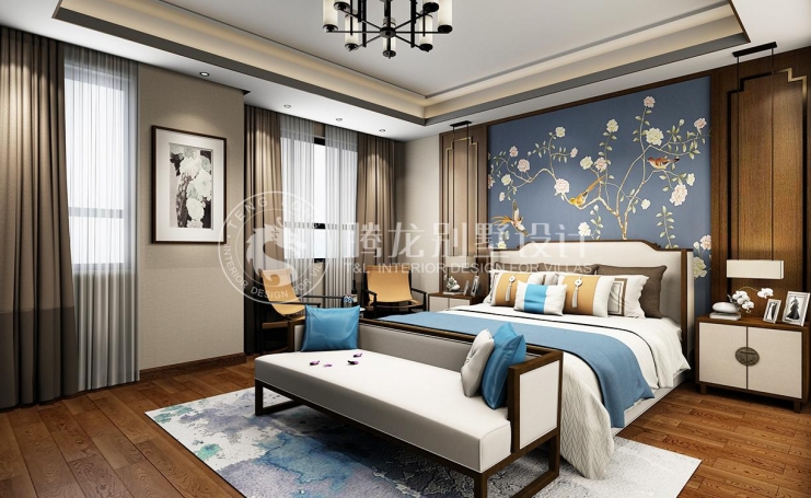 金地都会艺境新中式风格别墅装修效果图-6