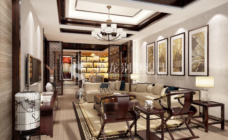 览海国际高尔夫社区混搭风格别墅装修效果图-4